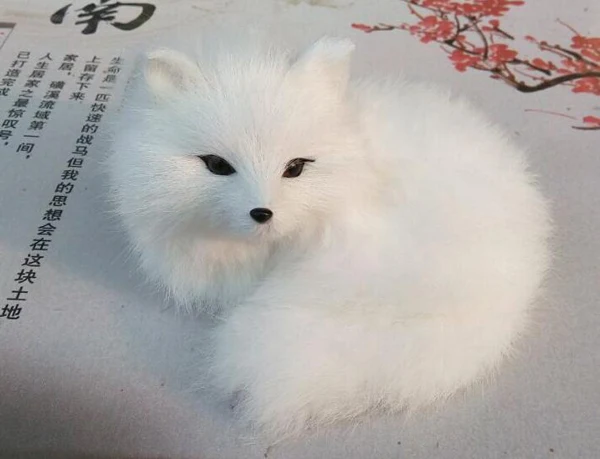 13x12cm plastic&fur white Curled-up fox hard model craft home decoration toy gift w0110