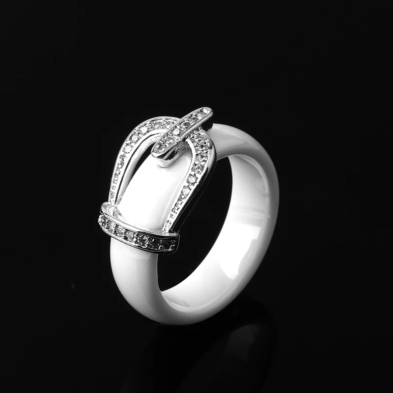 New Ring Jewelry CZ Stone Stainless Steel Belt Crown RING Black White Big Size 10 11 12 Ceramic Big Ring For Men Women Jewelry