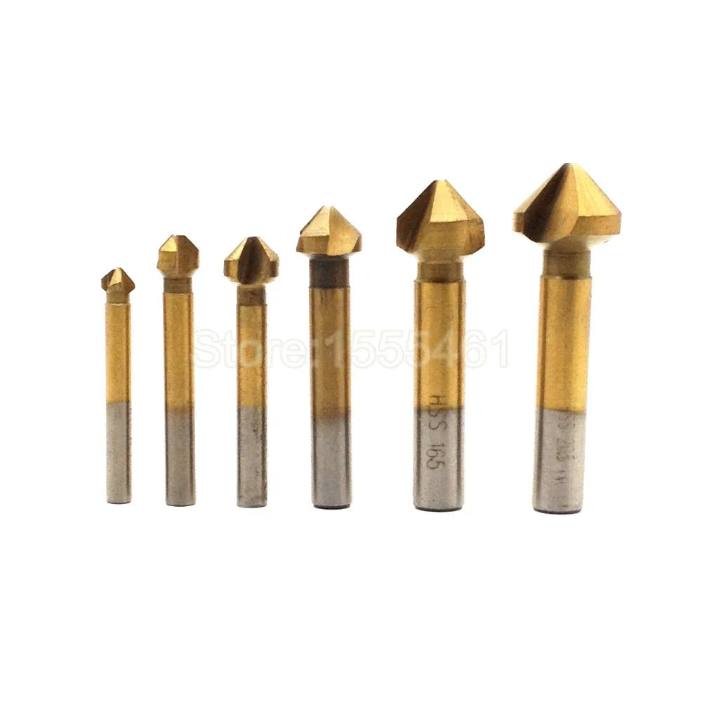 

6pcs 90 Degree 3 flute Titanium Coated Chamfer Chamfering End Mill Milling Cutter Bits For Wood Metal Drill Bit