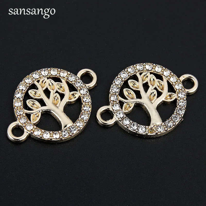 10 Pcs Tree Of Life Pattern Alloy Crystal Connectors Charms Pendant For DIY Necklace Bracelet Fashion Jewelry Accessories