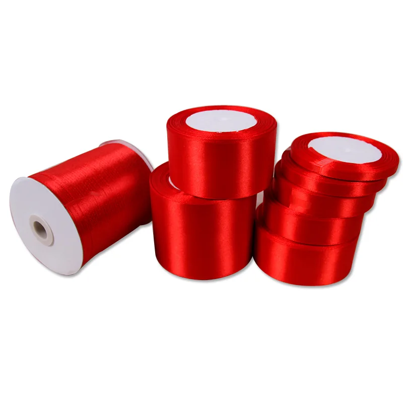 Wholesale Any Size Wide 25Yards/Lot Red Satin Ribbons For Needlework Decorative Ribbon Bows Gift Silk Tapes For Hand Work Diy