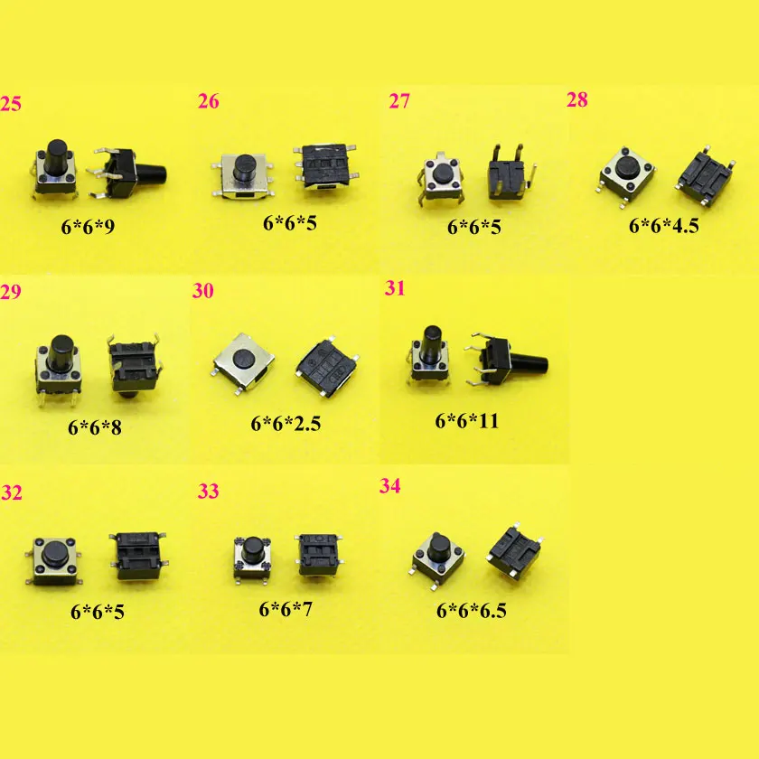 Cltgxdd AJ13-24 6 x6mmswitch DIP touch switch pulsante rosso verticale altezza 4 pin: 3.1MM ~ 21MM