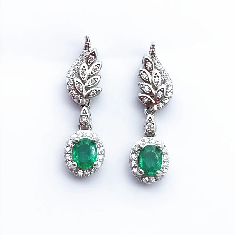 

Oval Green Stone Earrings for Women 925 Sterling Silver Emerald drop Earrings Checkerboard Cutting Gem