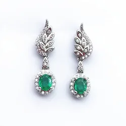 Oval Green Stone Earrings for Women 925 Sterling Silver Emerald drop Earrings Checkerboard Cutting Gem