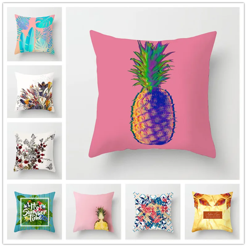 45*45cm Pillow Cover Polyester Peach Skin Colourful Pineapple Cushion Office Nap Throw Pillow Case Cushion Cover