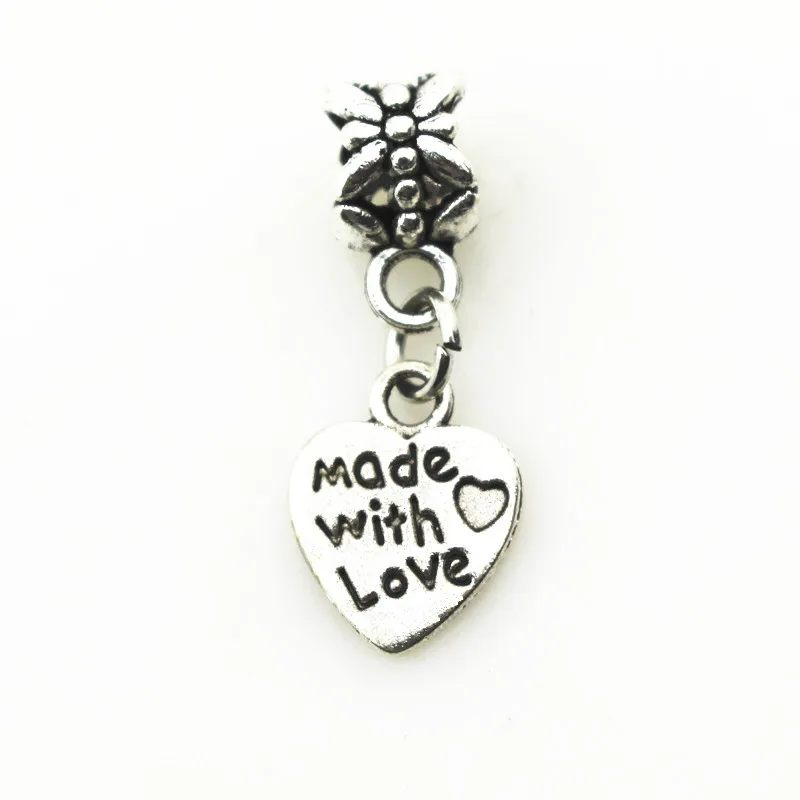 

Wholesale 50pcs Made With Love Heart Charms Macroporous beads Hanging Charm Diy Bracelet Jewelry Accessories Floating Charm