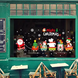 Santa Claus Pulls The Train Christmas Wall Sticker For Glass Window Home Decoration Mural Decals Wallpaper New Year Stickers