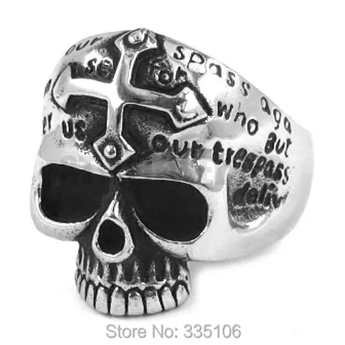 Free shipping! Gothic Cross Skull Ring Stainless Steel Jewelry Classic Men Motor Biker Ring SWR0096