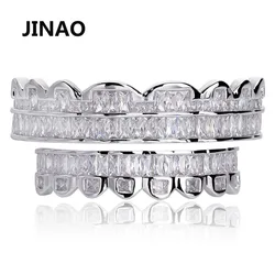 JINAO New Plated HIP HOP Teeth Grillz Top & Bottom Grills Set With silicone Real Shiny Grill Sets Bling AAA Cubic Zircon