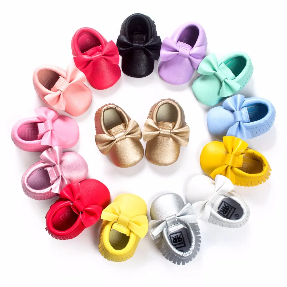 

Fashion Solid Newborn Shoes Soft Sole Fringe Bow Knot Toddler First Walkers 0-2years Bebe Shoes Children Moccasins Colorful