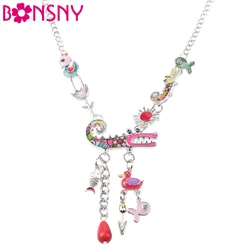 Bonsny Maxi Alloy Crocodile Duck Necklace Chain Enamel Jewelry Colorful Pendant 2017 New Fashion Jewelry For Women Statement