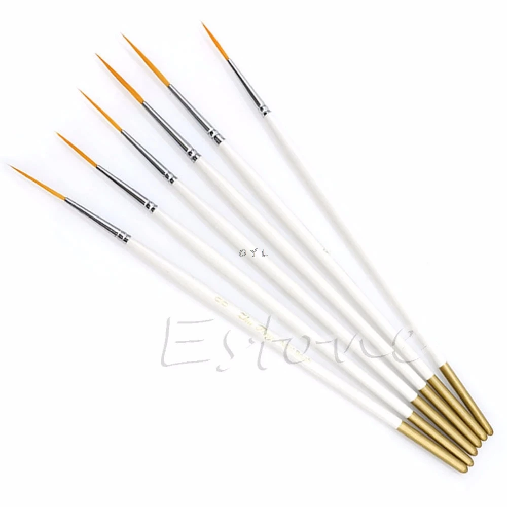 Hot 6Pcs/Set Nylon Hair Round Paint Brush Hook Line Pen Artist Draw Painting Craft