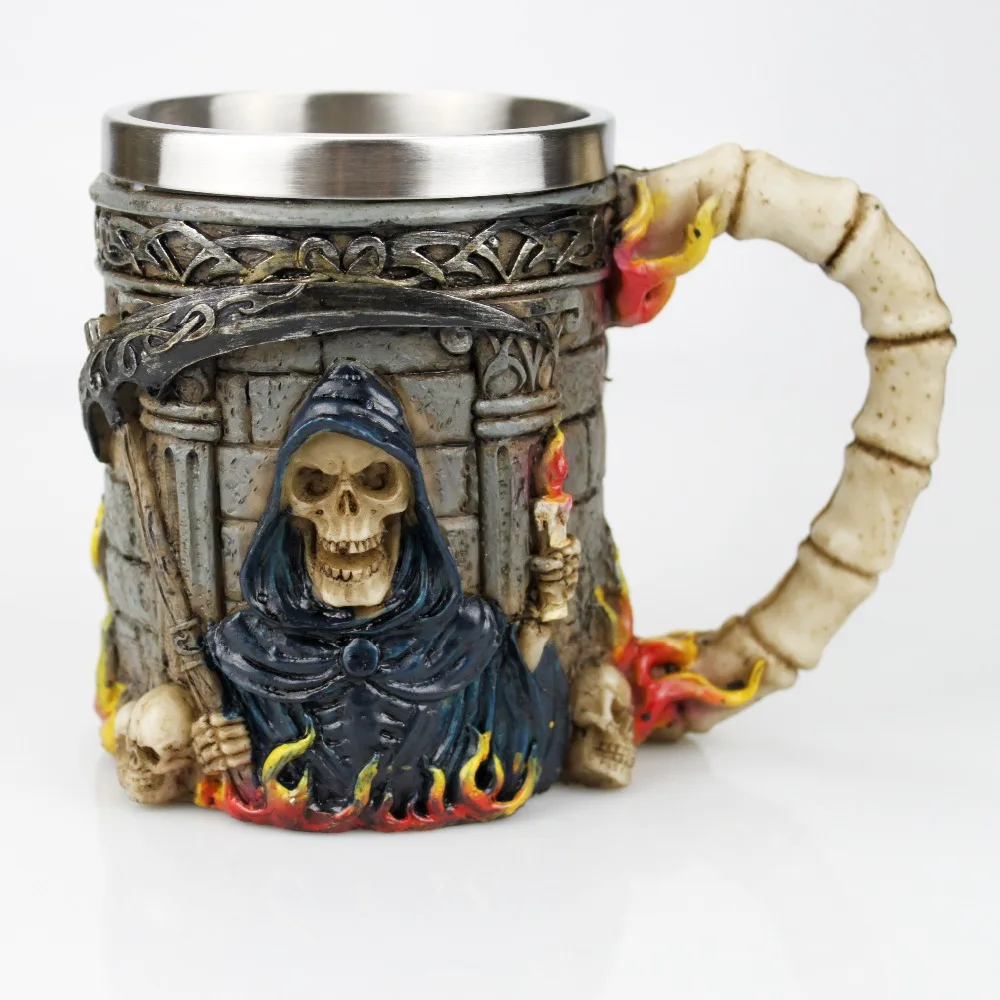 Skull Mug Contain Viking Skeleton Death Grim Knight Gothic Design Coffee  Beer Tankard Mugs BEST Halloween Father's Day Gift - AliExpress 15