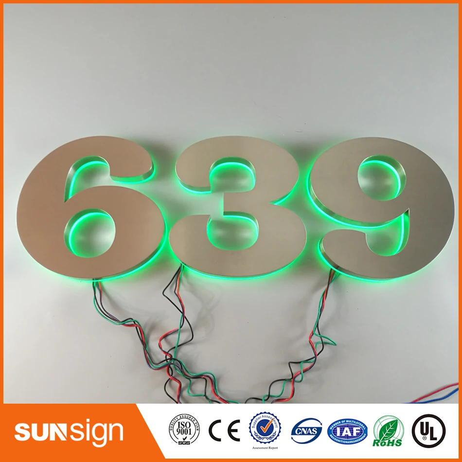 H35cm Custom Rvs Acryl Deur Nummer & Appartement Led Nummers Groene Led