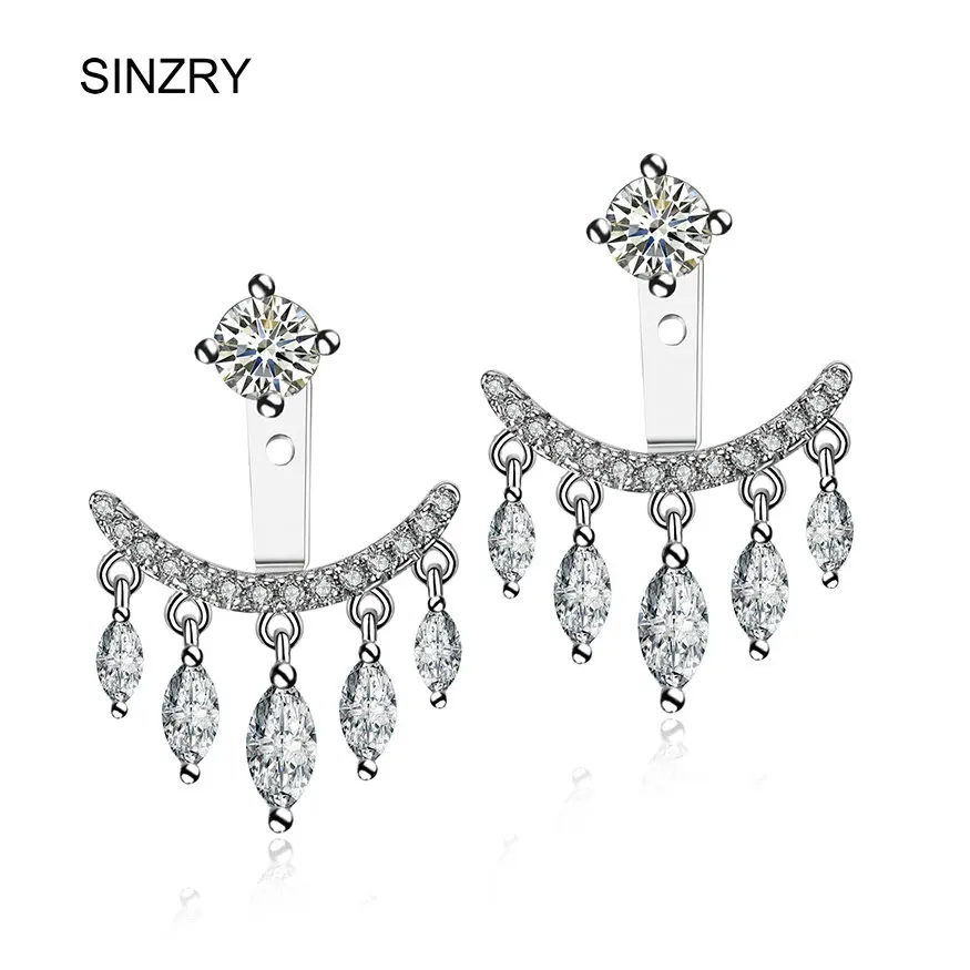 SINZRY Direct selling cut cubic zirconia tear shape tassel two sides stud earrings for women fashionable jewelry christmas gift