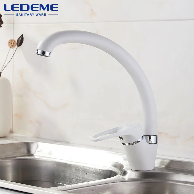 LEDEME Kitchen Faucet Bend Pipe 360 Degree Rotation with Water Purification Features Spray Paint Chrome Single Handle L5913