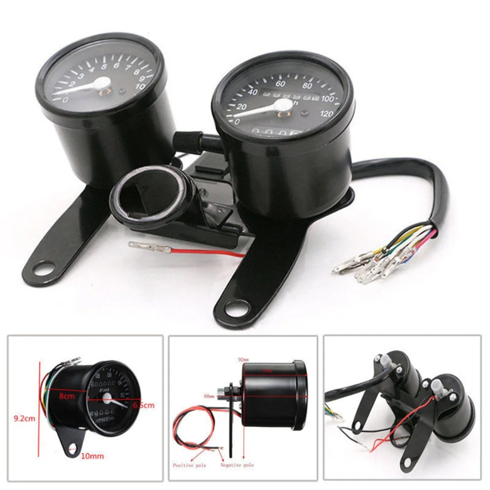 

12V Black Tachometer+Speedometer & Dual Odometer Gauge Kit Chopper Bobber Cafe High Sensitivity for Motorcycle Modification