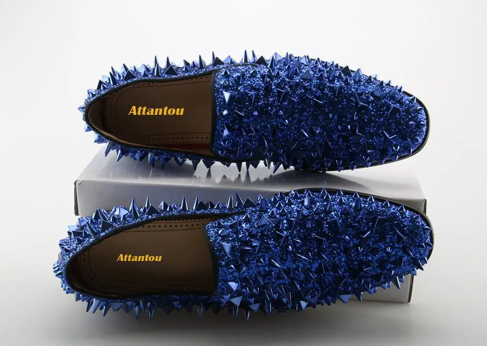 High Quality Blue Black Spike Shoes For Men Slip-on Sapatilhas Low Heeled Men Loafers Casual Zapatillas Hombre Cool Style Men's