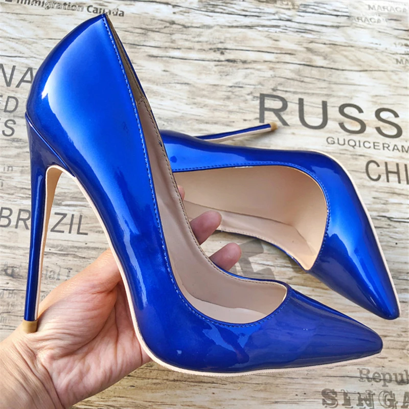 Blue Sexy Women High Heels Shoes Stiletto 12 cm Pumps Blue Pointed Toe Woman Shoes Party Plus Size 34-45 QP044 ROVICIYA image 6
