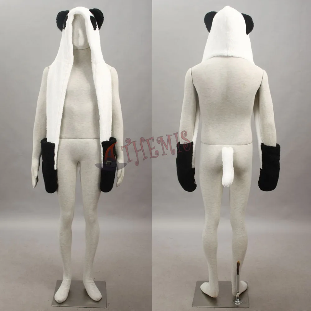 Athemis Anime Winter Bomber Hat UN-GO Inga Brack Cosplay Costume Accessory Lovely White Panda Plush Hat with Gloves and Tail