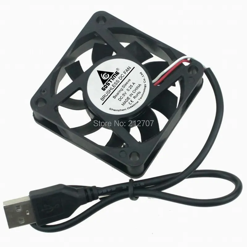 50Pcs Gdstime Black USB Cooling Fan DC 5V Silent Computer Case PC CPU Cooler 60x60x15mm 60mm 6cm