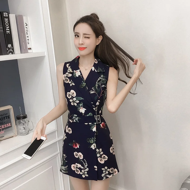 ฤดูร้อนสั้น Jumpsuit 2019 VINTAGE Floral พิมพ์ผู้หญิง Playsuit Lapel เปิดลงคอ Elegant Jumpsuits สำหรับผู้หญิง 2019 DD2086