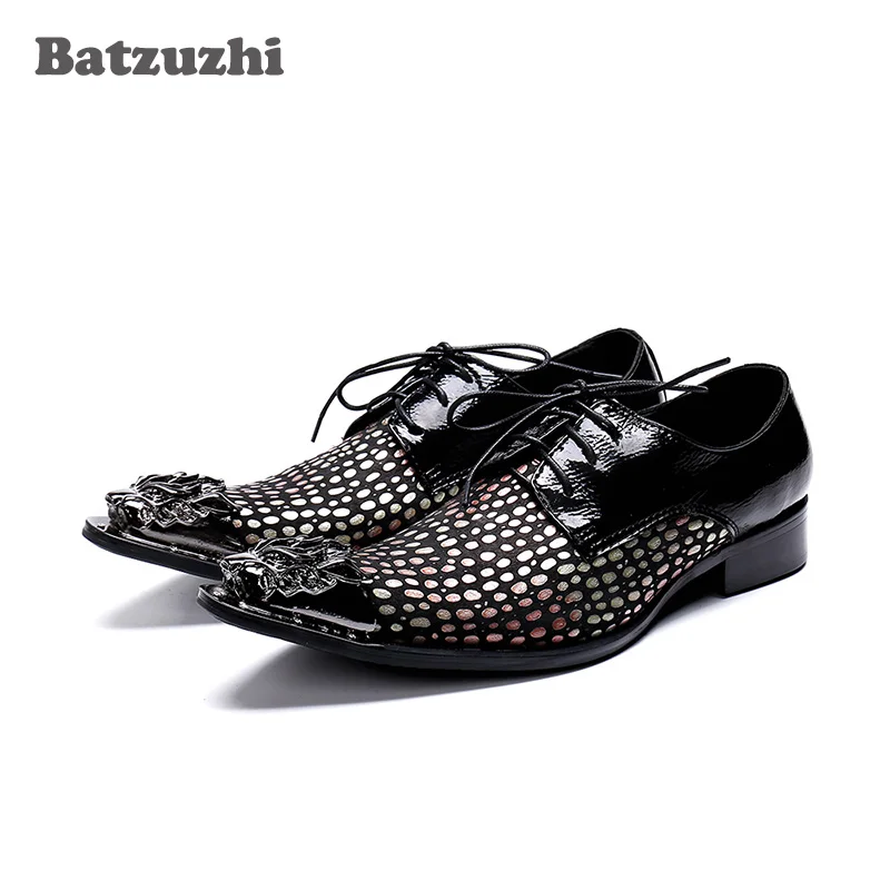 

Batzuzhi Italy Type Formal Leather Shoes Men Pointed Metal Tip Oxford Leather Dress Business Shoes Men Lace-up Party Shoes Man