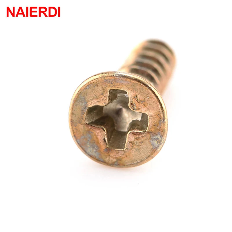 100PCS NAIERDI 2x6/8/10mm Screws Nuts Golden M2 Flat Round Head Fit Hinges Countersunk Self-Tapping Screws Wood Hardware Tool