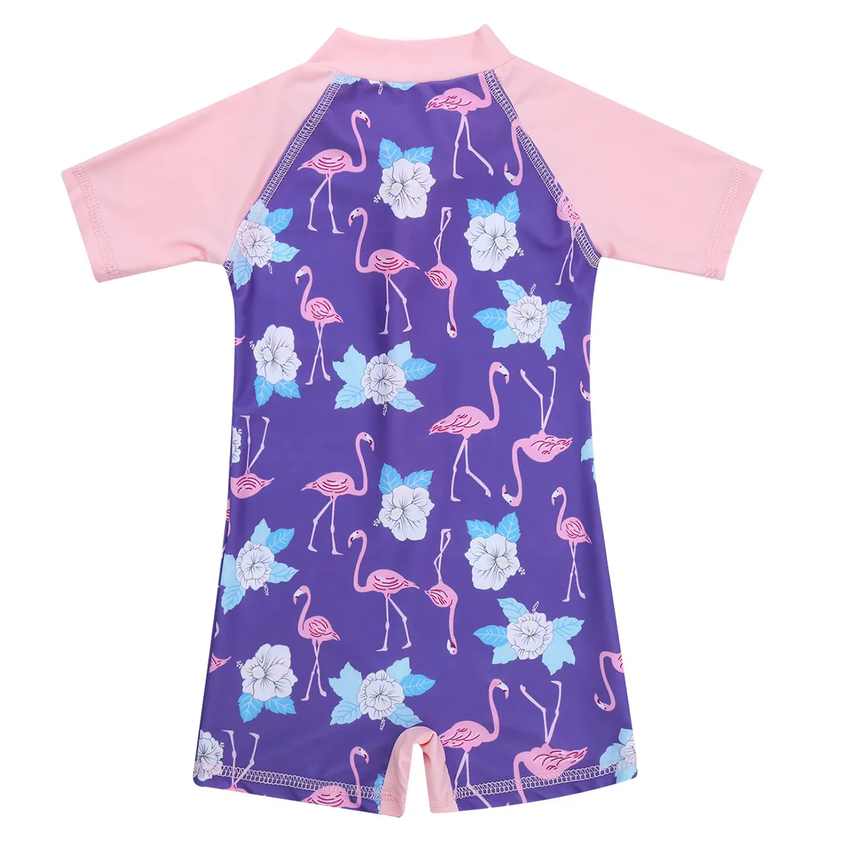 Infant Baby Girls One-piece Surfing Suits Short Sleeves Flower Flamingo Printed Swimwear Rash Guard Swimsuit Bathing Suit