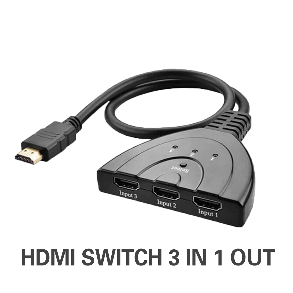 3 Port 1080P HDMI 3 in 1 Out HDMI AUTO Switch Switcher Splitter Hub with Cable for HDTV DVD