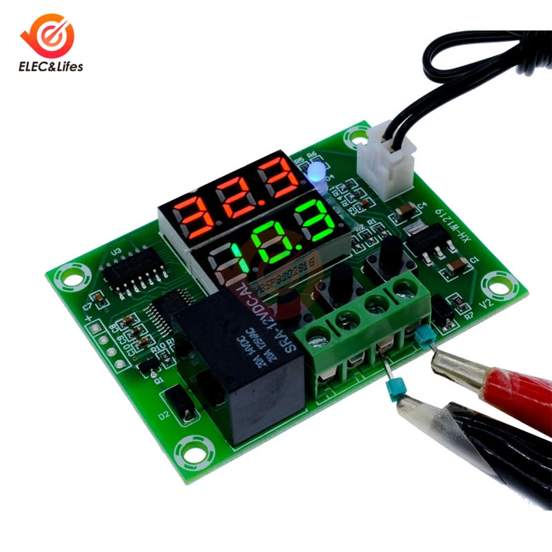 DC 12V Dual LED Digital Display Thermostat Temperature Controller Voltage Regulator Switch Control Time Delay Relay NTC Sensor