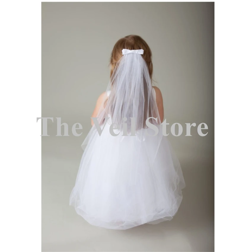 Long Tulle Wedding Flower Girls First communion Veils With Comb Bows White Ivory Children Kids Veils Voiles Fille velos de Novia