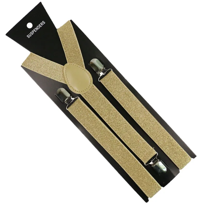 HUOBAO Fashion 2.5cm Wide  Solid Color Flicker Clip-on Braces Elastic Y-back  Suspenders For Men Womens 3 Clip Suspenders