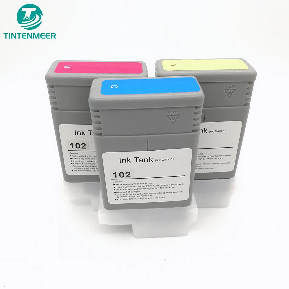 TINTENMEER PFI-102 INK TANK FOR CANON IPF510/710/720, COMPLETE SET OF 5,  MATTE BLACK/CYAN/MAGENTA/YELLOW / BK 130ML