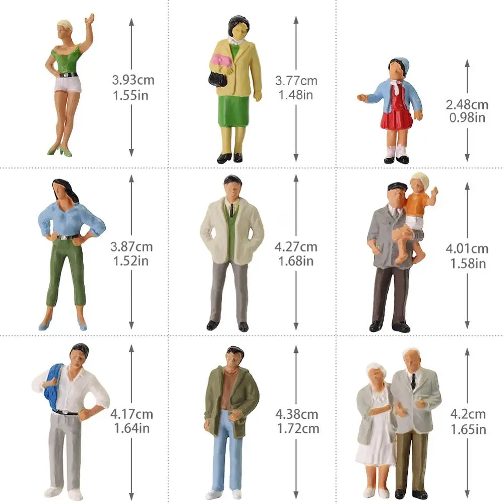 Figurines de personnes peintes sur pied, échelle O 1:43, modèle de chemin de fer, 20 personnes différentes, P43, 20 pièces