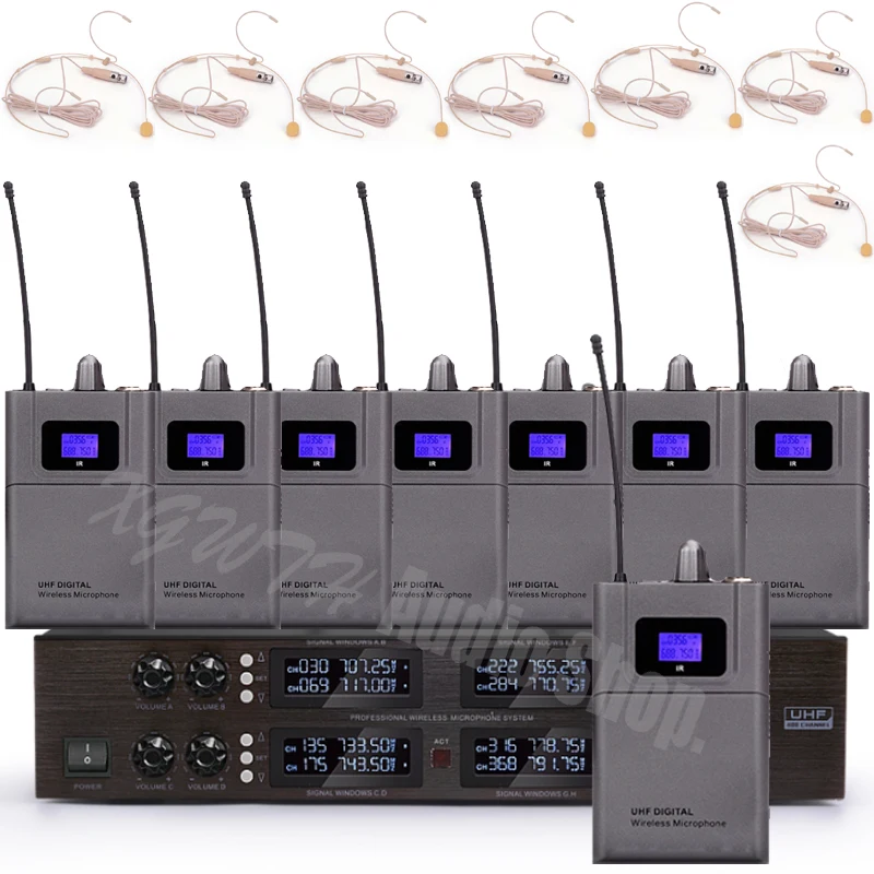 UHF Adjustable Frequency 8 Beige Skin Headset Hook Mic Digital Audio UHF Wireless Microphone System for Stage KTV Karaoke Mic