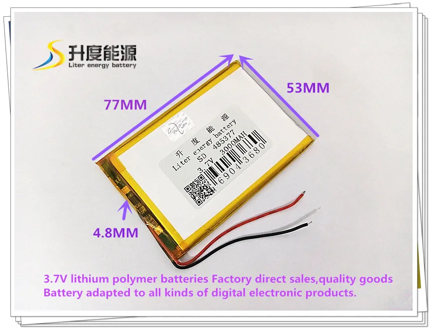 3.7V 3000mAH 485377 polymer lithium ion battery  Li-ion battery for tablet pc mp4 cell phone speaker power bank