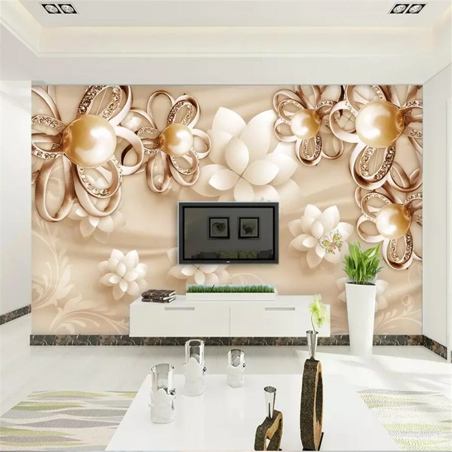 wellyu Custom wallpaper 3d Photo murals Golden Pearl Flower Luxury Jewelry Living room Bedroom wallpaper 3d papel de parede обои