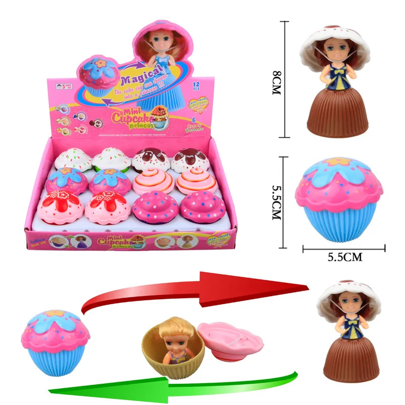 12Pcs/Set Mini Cartoon Lovely Cupcake Princess Dolls Girls Toy Transformed Beautiful Cute Cake Doll Toys For Kids Birthday Gifts