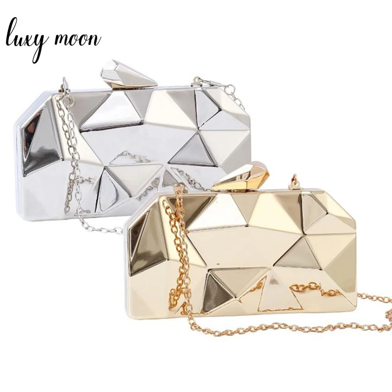 Metal Alloy Box Evening Clutch Bag Geometry Shape Elegent Women Handbag For Party Wedding Shoulder Bag Gold Sliver Black ZD1268