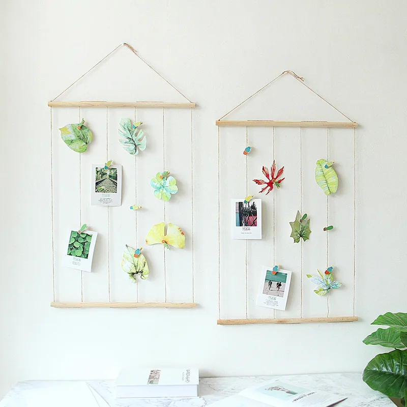 Large 50cm Wooden Stick Hanging Photo Display Macrame Wall Hanging Pictures Organizer Home Decor with Wood Clips and Post Cards image 6