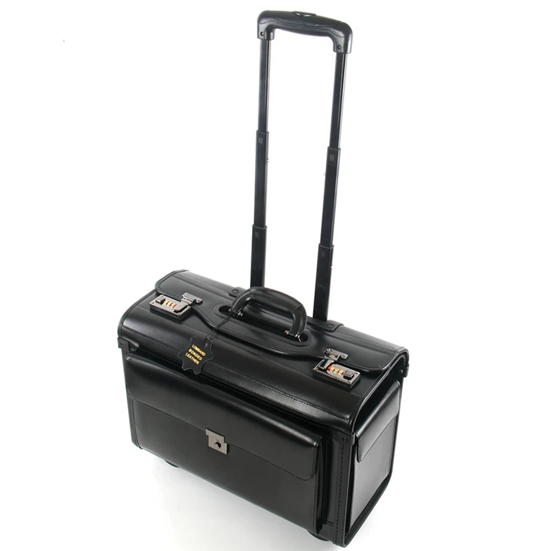 New Retro Genuine Leather pilot Rolling Luggage Cabin Airline stewardess Travel Bag on Wheels Business Trolley Suitcases hangbag