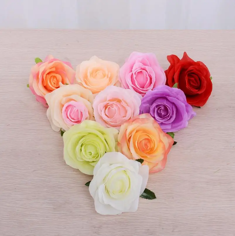 Rose heads artificial flowers Dia 9cm faux silk roses heads home wedding party decorations garland LX6977