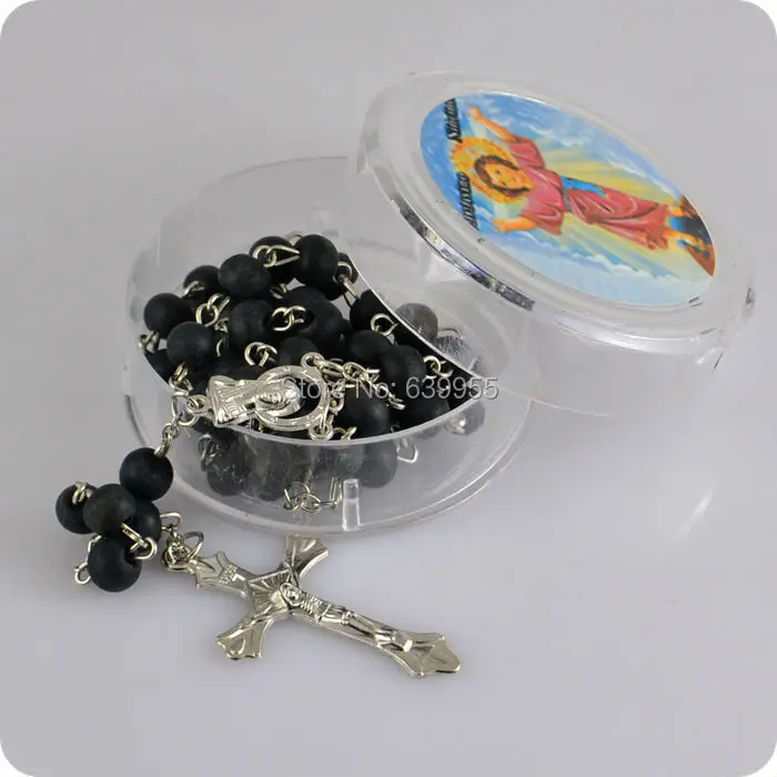 Rose Scented Perfume Wood Rosary Beads INRI JESUS Cross Pendant Catholic Fashion Religious Jewelry