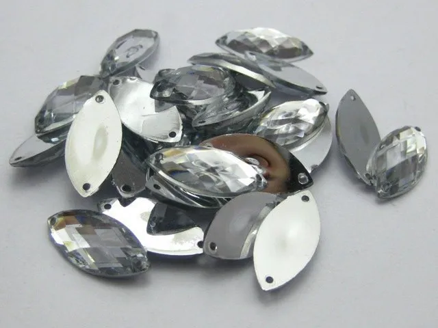 

100 Clear Flatback Acrylic Horse Eye Sewing Rhinestone Button 9X20mm Sew on beads
