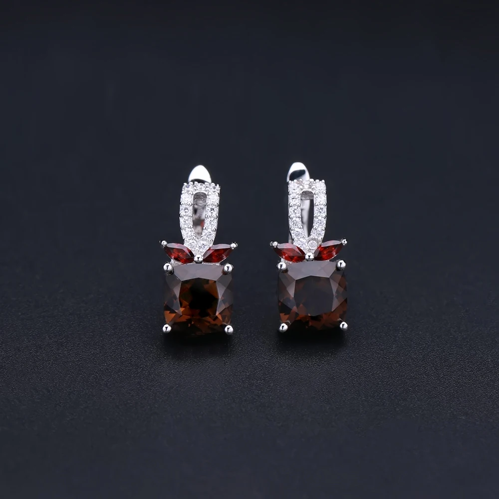 GEM\'S BALLET 2.2ct Smoky Quartz Genuine 925 Sterling Silver Natural Gemstone Clip Earrings For Women Wedding Engagement jewelry