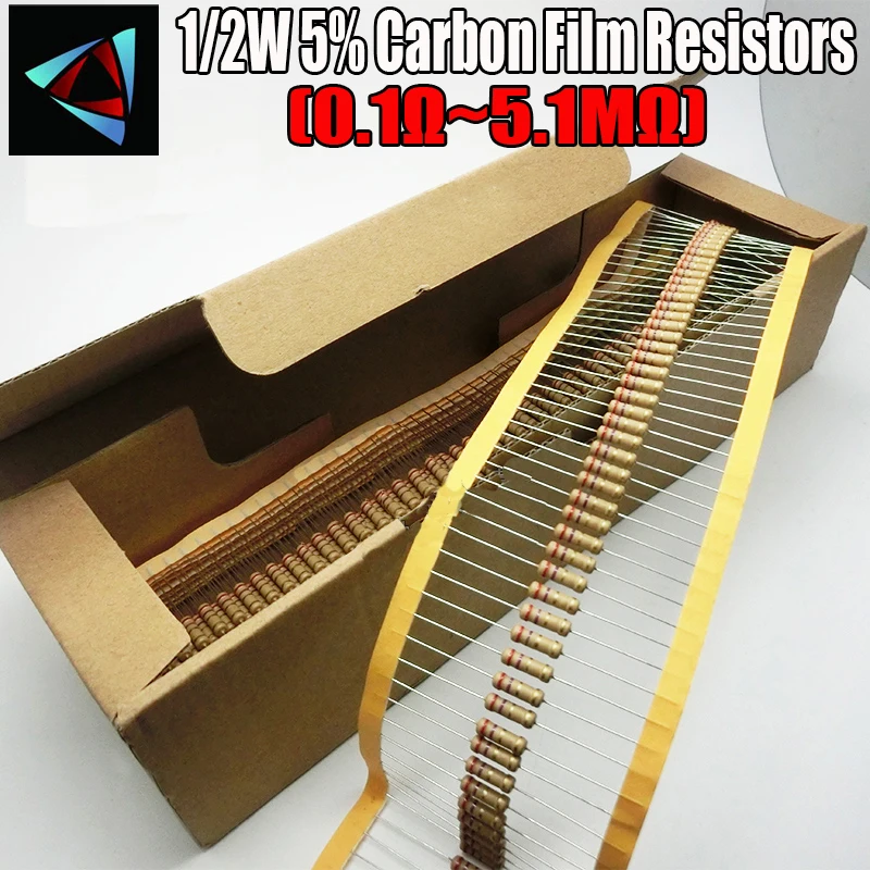 2000pcs 1/2W 0.1R~10M 5% Carbon Film Resistor 100R 220R 1K 1.5K 2.2K 4.7K 10K 22K 47K 100K 0.22 0.33 0.47 0.68 ohm resistance