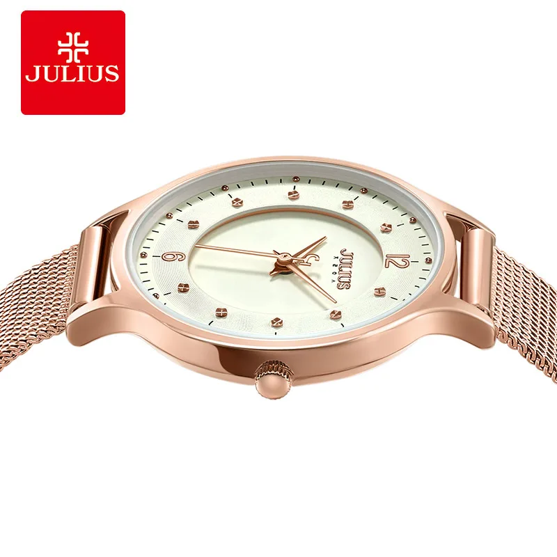 Julius Watch For Women Ultra-thin 6.5mm Women\'s Stainless Steel Band Luxury Gift Watch Dual-Layer Dial Fashion Montre JA-1060