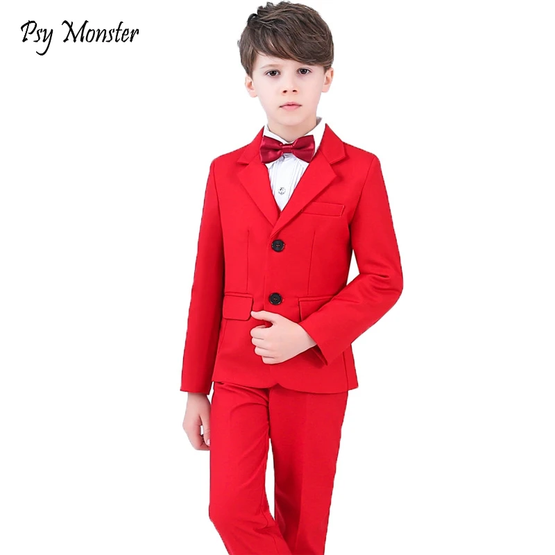 

Brand Wedding Suit For Flower Boys campus student Formal Dress Gentleman Kids Blazer Shirt Pant Bowtie 4Pcs ceremony Costumes