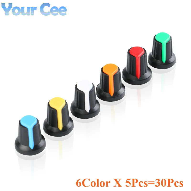 30pcs/6pcs WH148 Potentiometer Knob Cap A-2 AG2 Plastic for Diameter 6mm Plum Handle Yellow Orange Blue White Red Green Mix